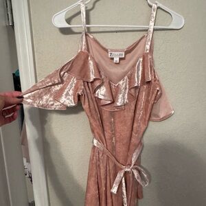 Adorable pink crushed velvet cold shoulder top